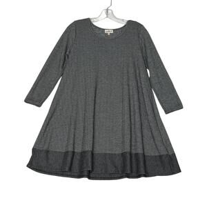 Anthropologie Puella Savant Swing Shift Dress Herringbone Elbow Patch Gray Small